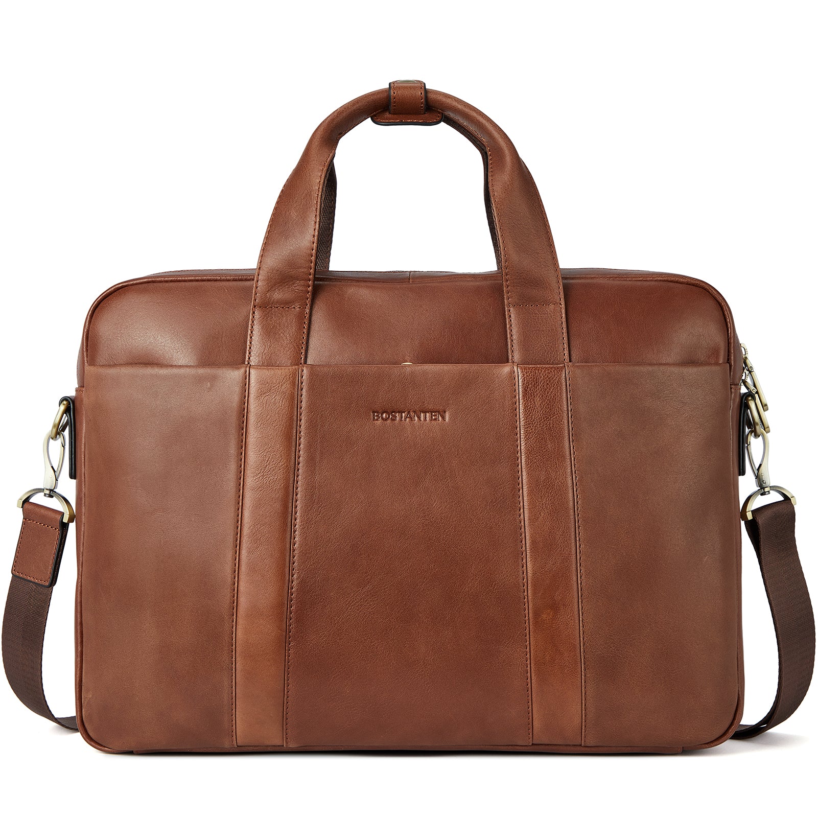 Soft Leather Briefcase with Shoulder Strap for 15.6 inch Laptop - Perfect for Men