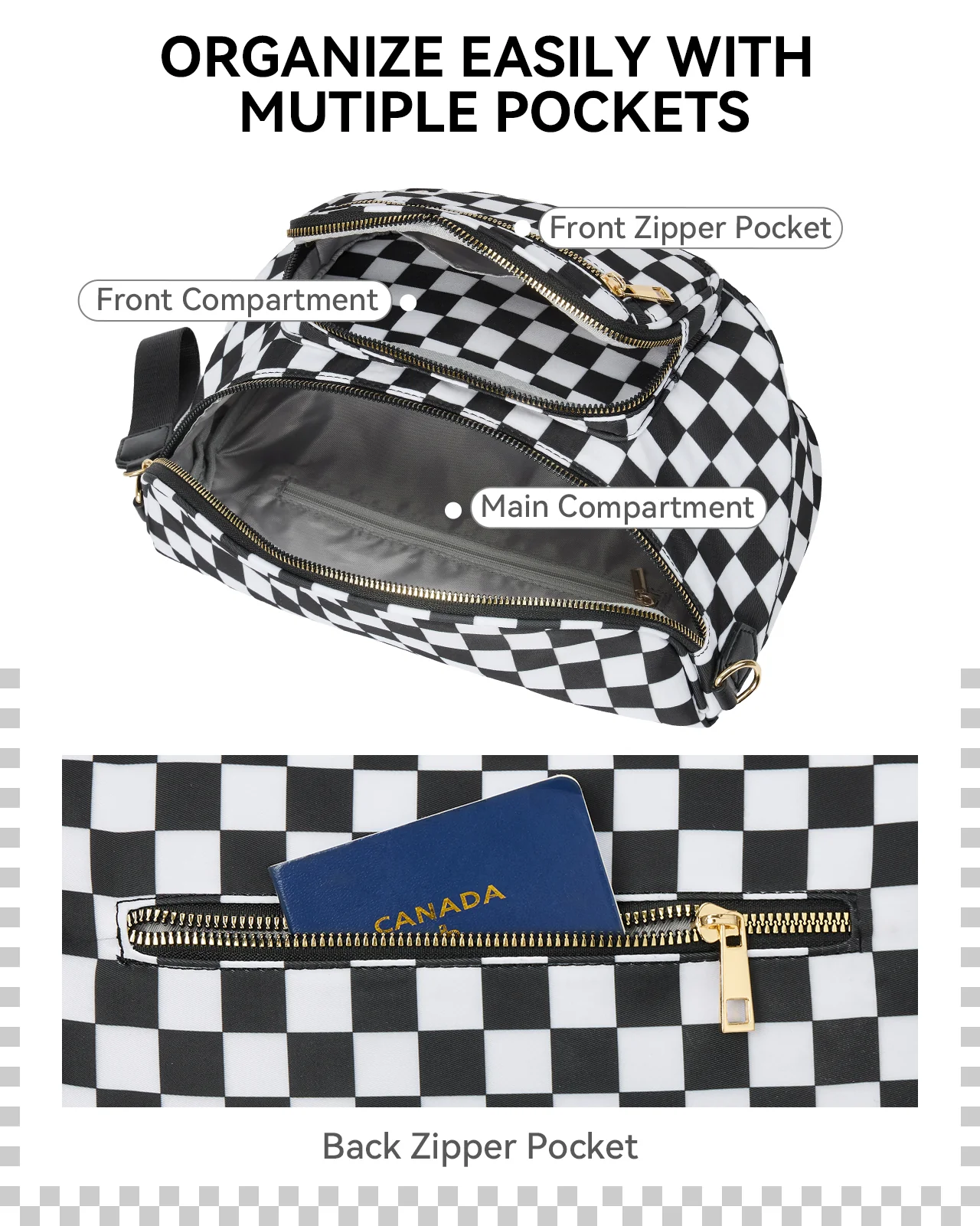 NOVA Checkered Leather Bum & Crossbody Bag – RFID Protected - Image 15