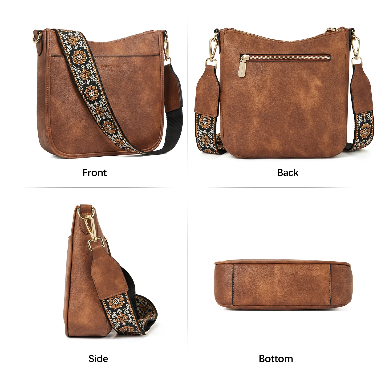 Lotty Floral Embroidered Leather Tote with Shoulder Strap - Image 11