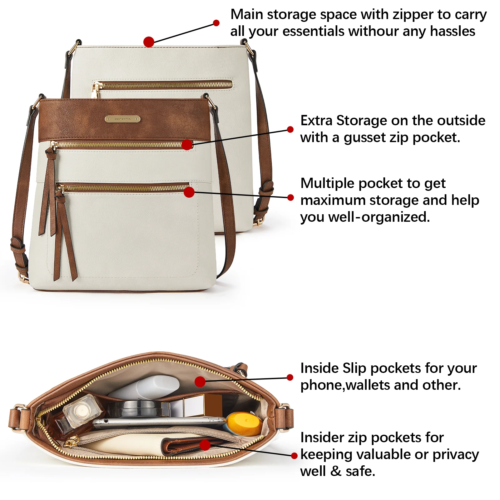 Lotty Chic and Versatile Vegan Leather Casual Satchel Bag - Crossbody Shoulder Bag Purse - Image 30