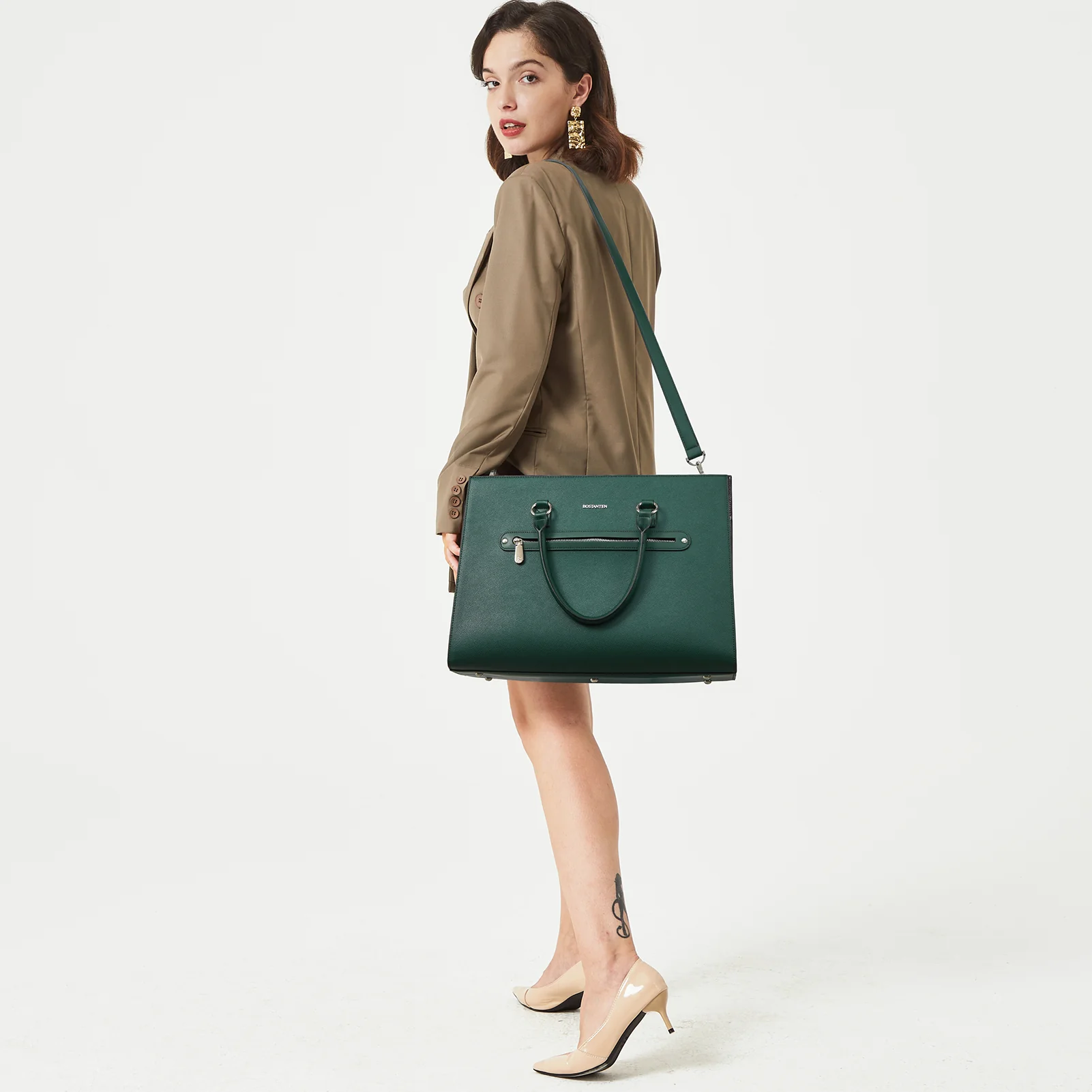 BOSTANTEN Women Leather Briefcase 15.6 Inch Laptop Work Tote - Image 2