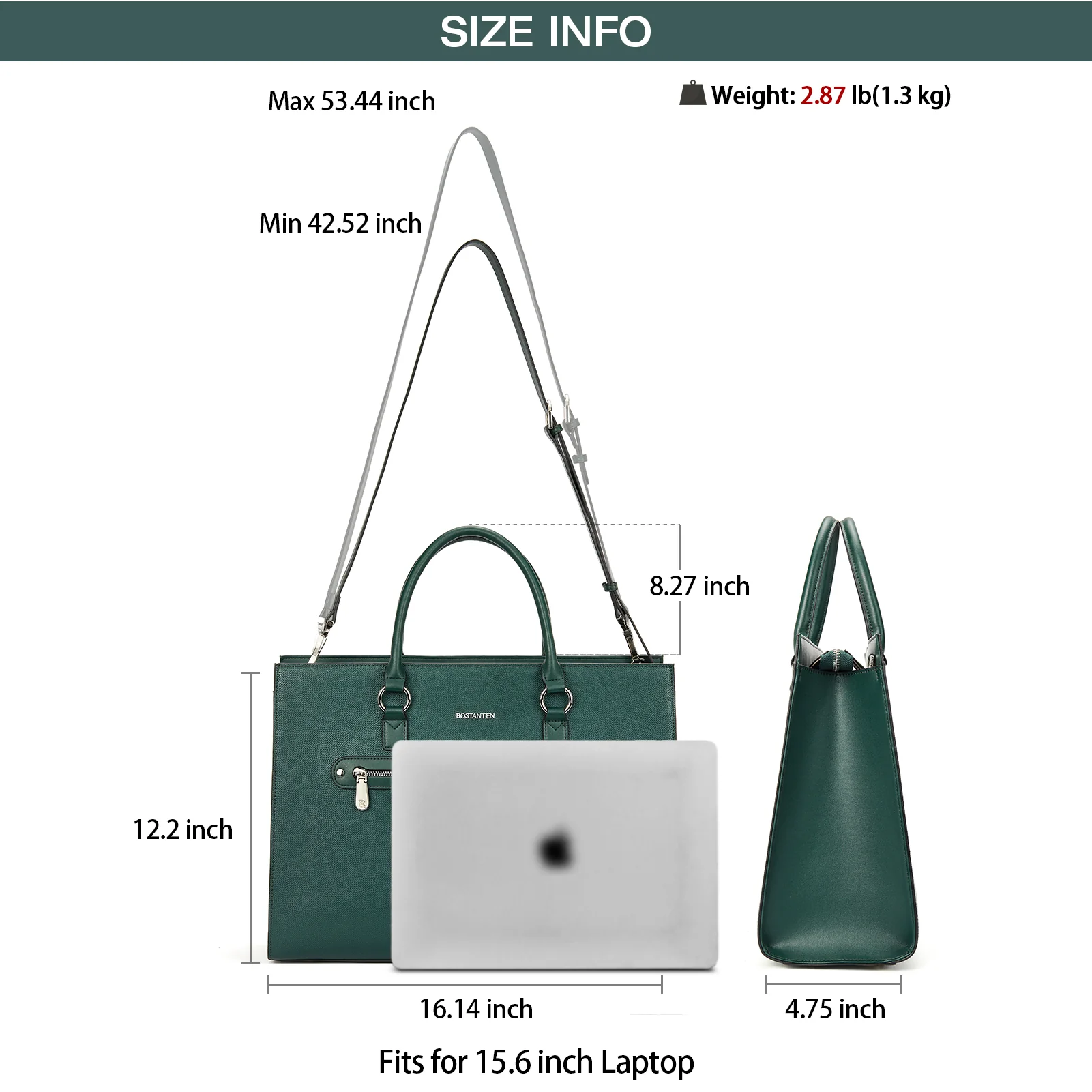 BOSTANTEN Women Leather Briefcase 15.6 Inch Laptop Work Tote - Image 6
