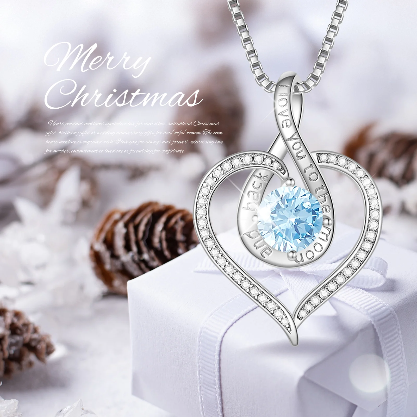 BOSTANTEN Love Heart Pendant Necklaces for Women Silver Rose Gold Tone Crystal Birthstone Birthday Jewelry Gifts for Women, 18"+2"