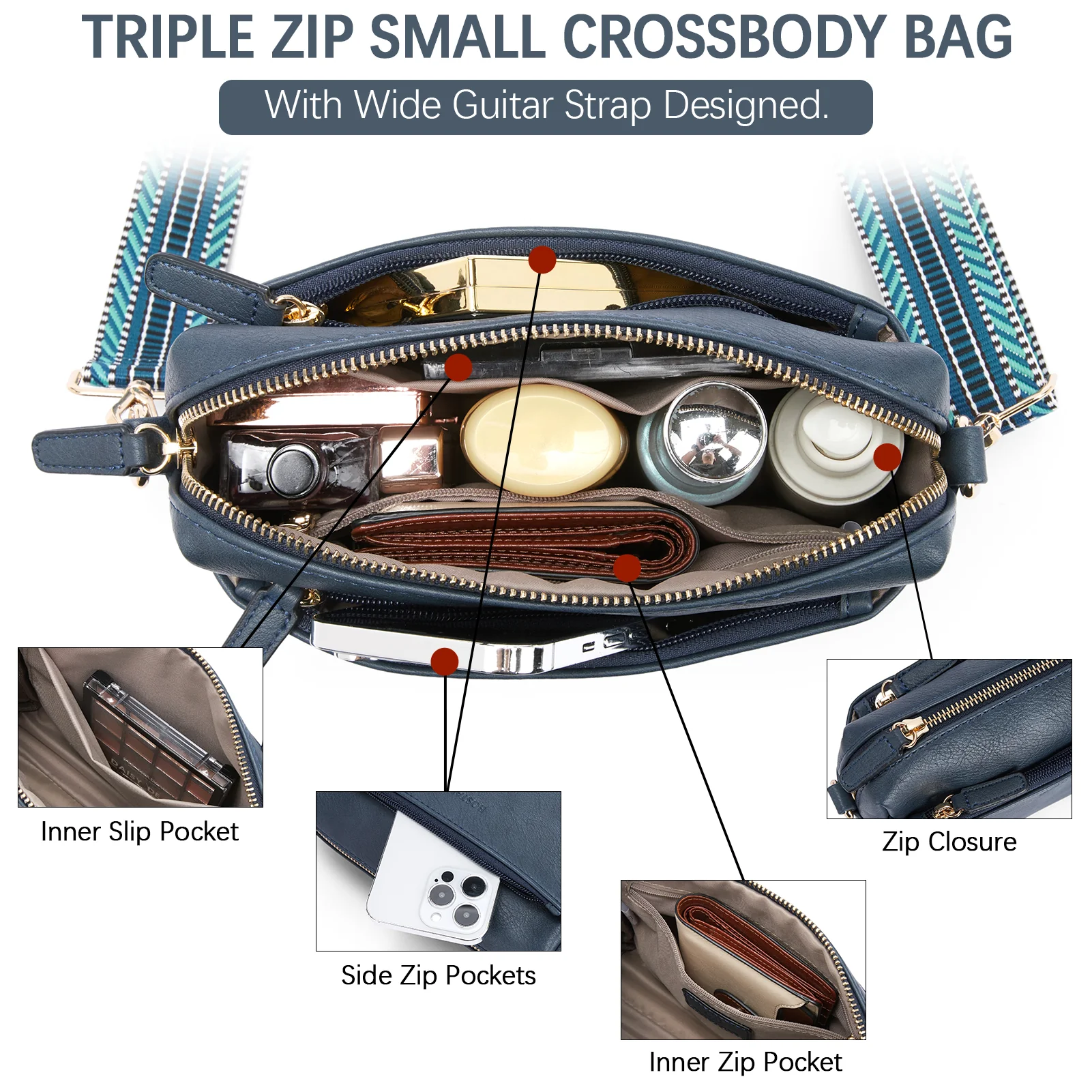 Nola Keep Your Essentials Organized with a Triple Zip Cell Phone Leather Handbag - Image 77