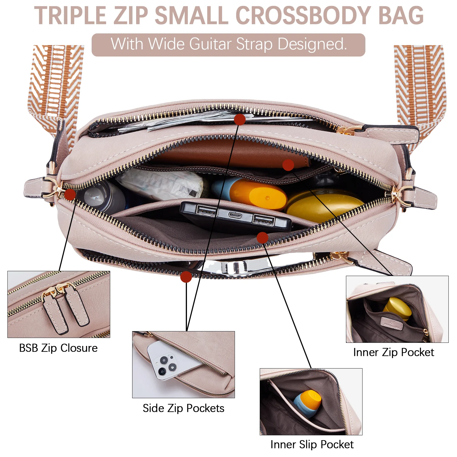 Nola Keep Your Essentials Organized with a Triple Zip Cell Phone Leather Handbag - Image 85