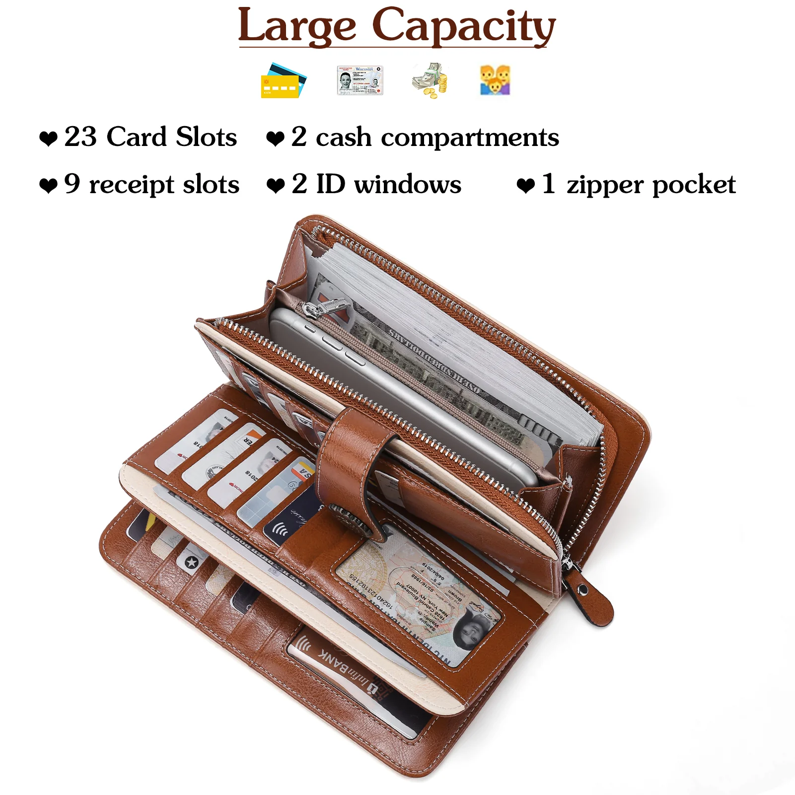 Lomy Big Wallet For Women With Wristlet —  Large Capacity - Image 16