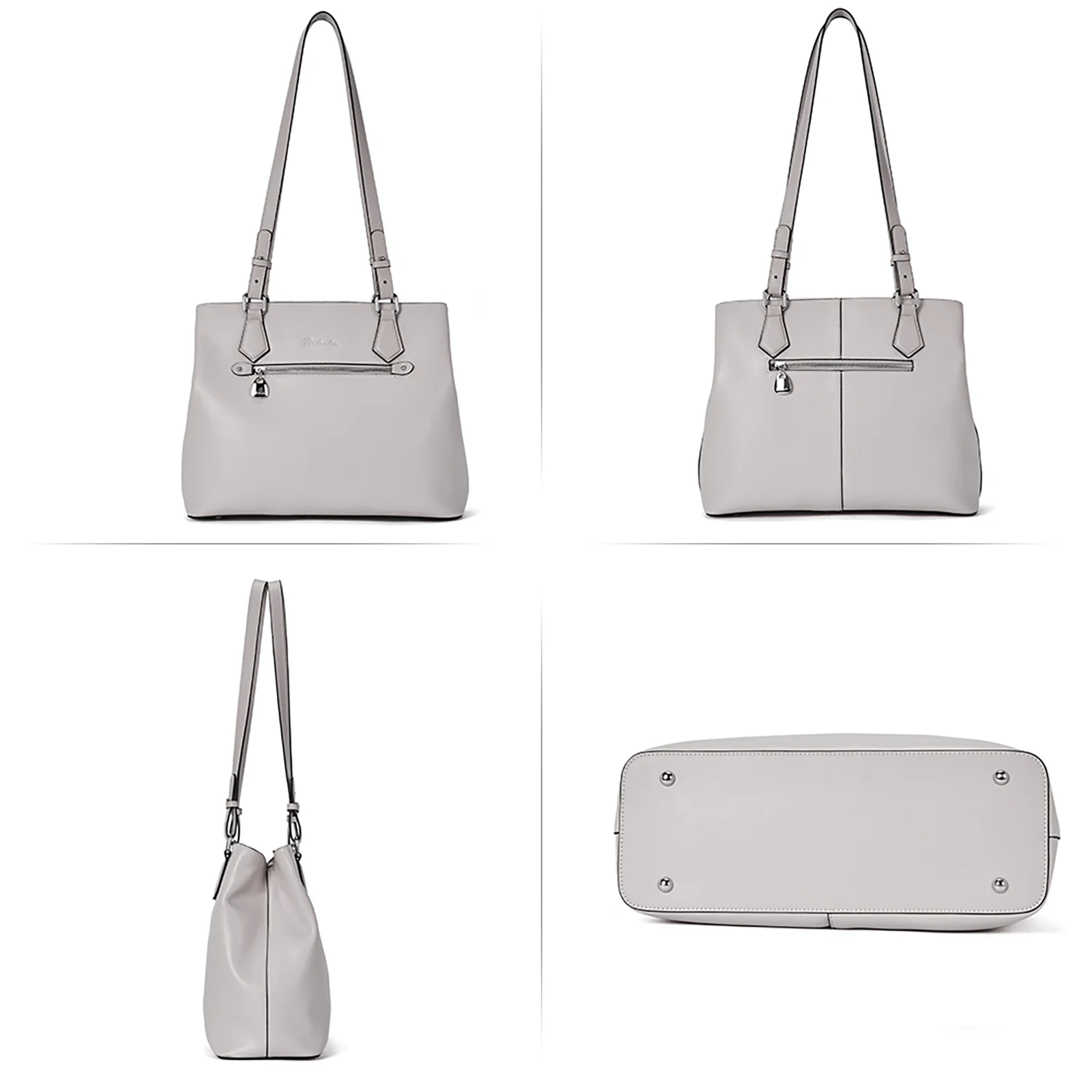 Nevin Structured Leather Shoulder Tote Bag - Front Zipper Pocket - Image 28