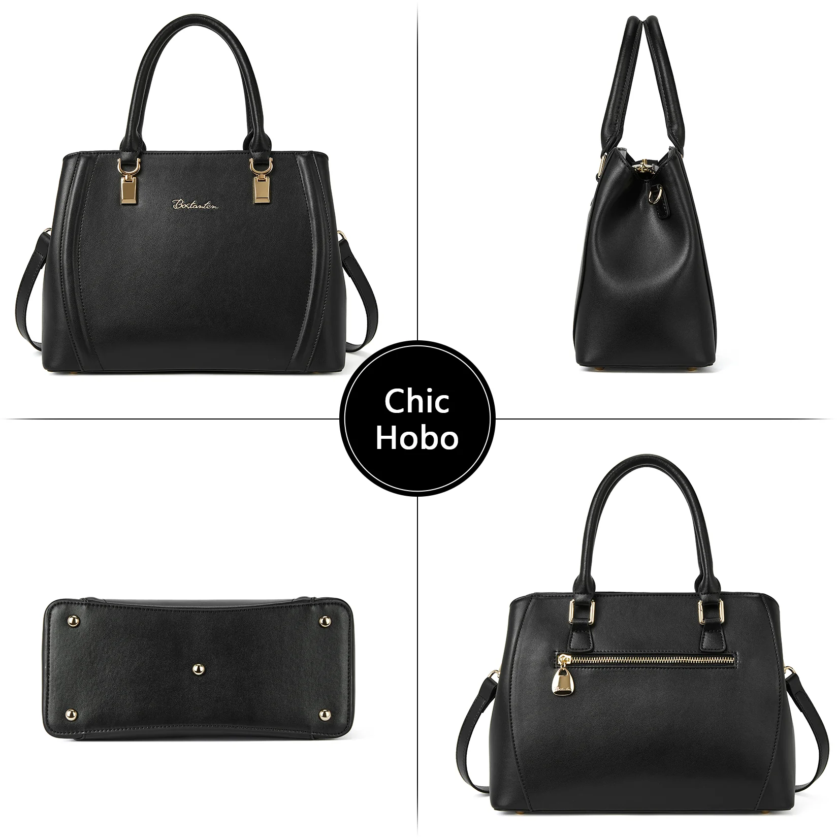 Designer 11'' Leather Satchel With Crossbody Strap - Image 11