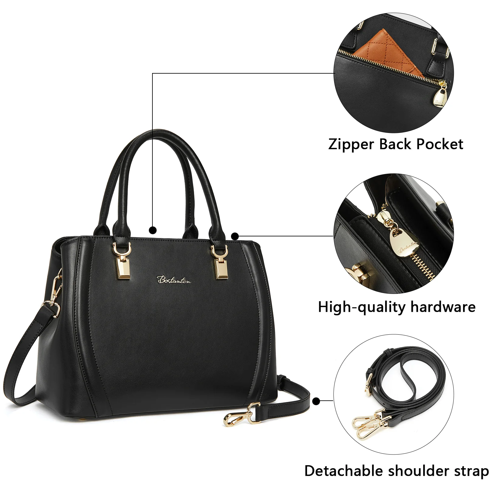 Designer 11'' Leather Satchel With Crossbody Strap - Image 12