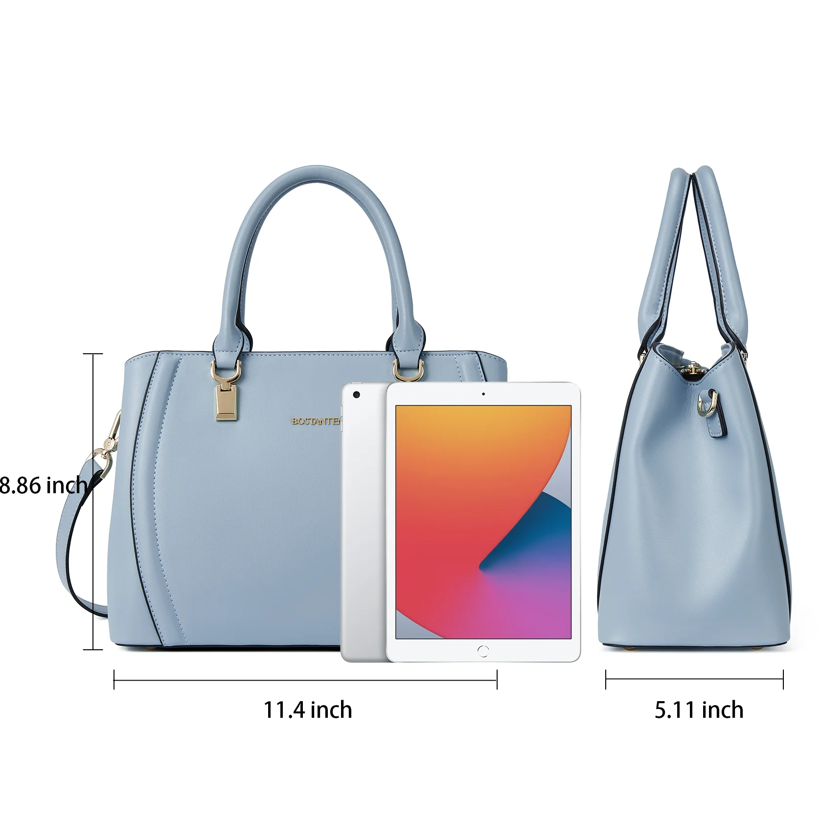 Designer 11'' Leather Satchel With Crossbody Strap - Image 23