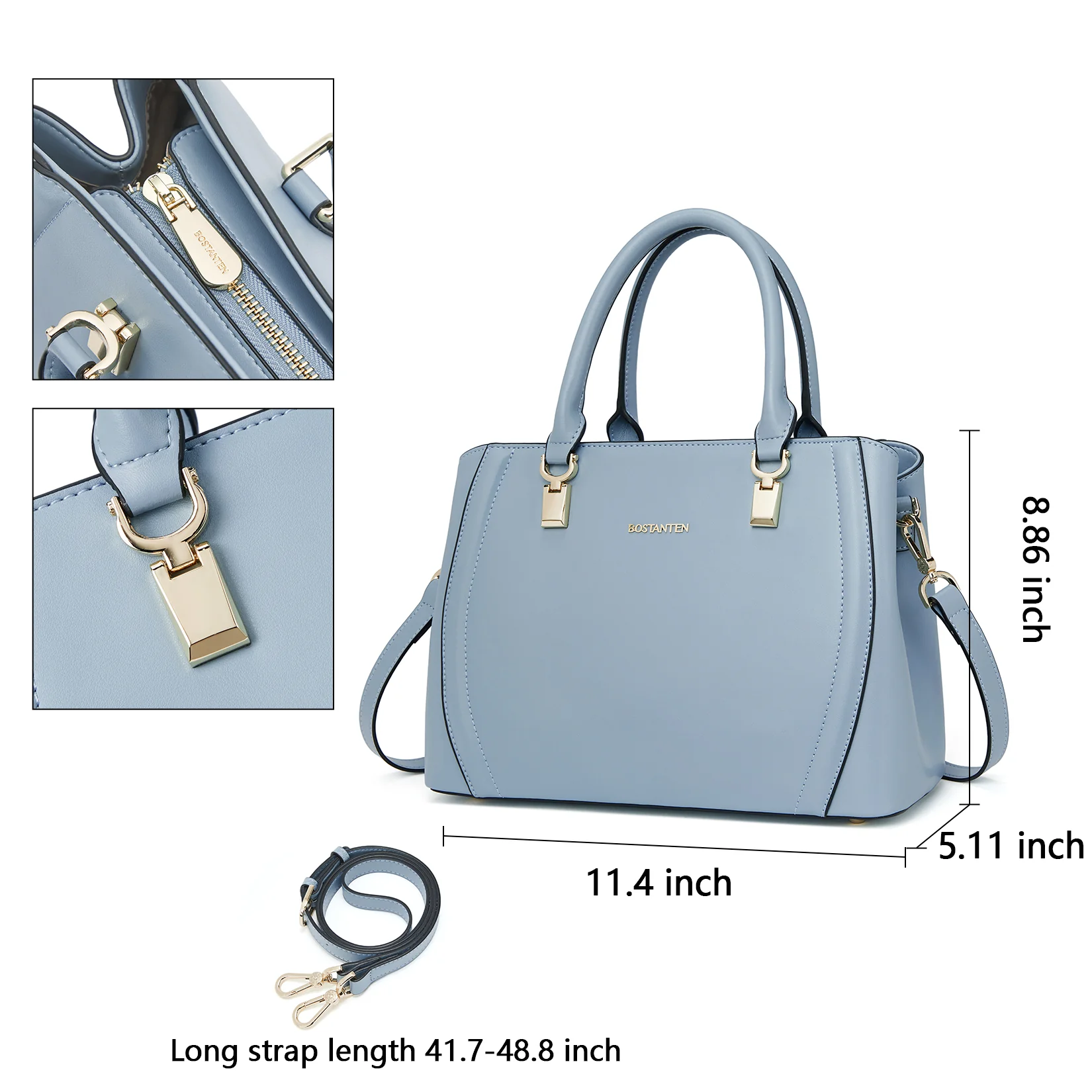 Designer 11'' Leather Satchel With Crossbody Strap - Image 25