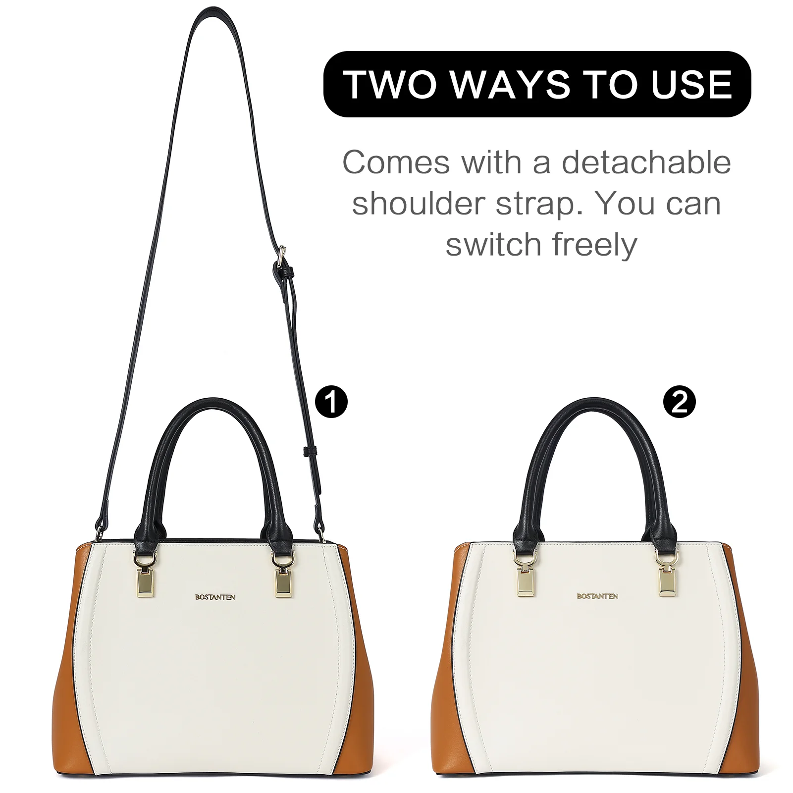 Designer 11'' Leather Satchel With Crossbody Strap - Image 3