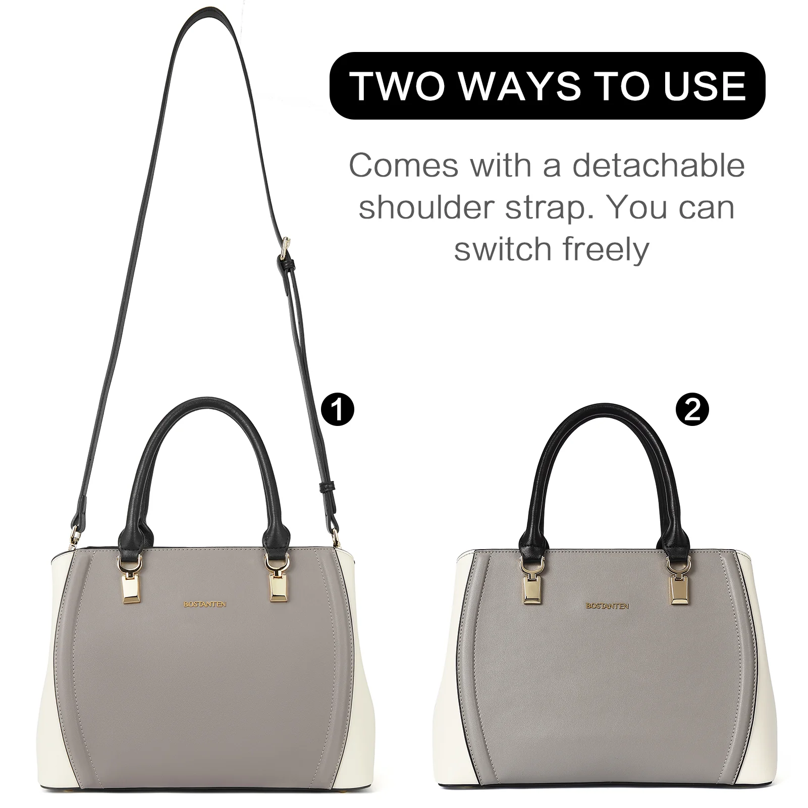Designer 11'' Leather Satchel With Crossbody Strap - Image 33