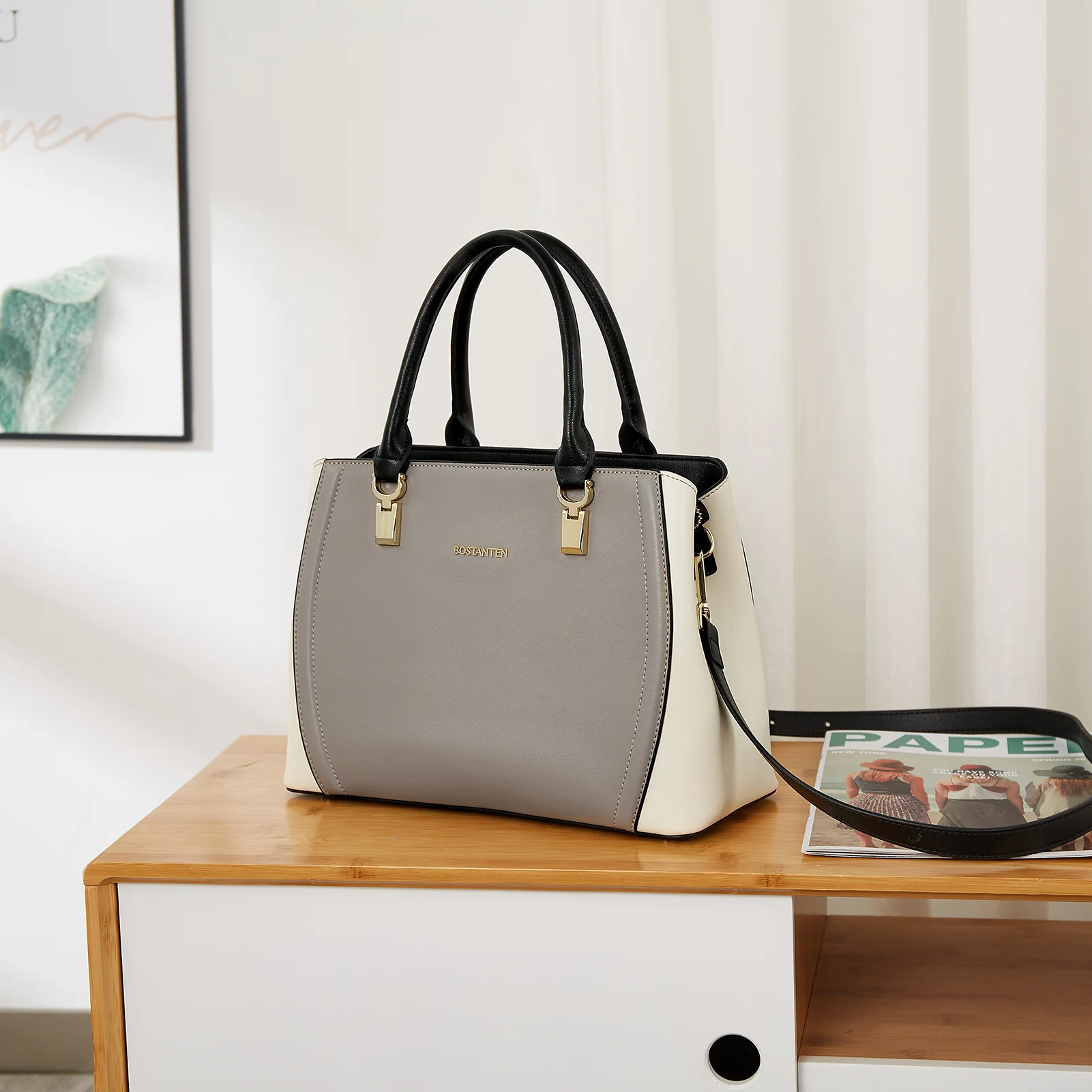 Designer 11'' Leather Satchel With Crossbody Strap - Image 37