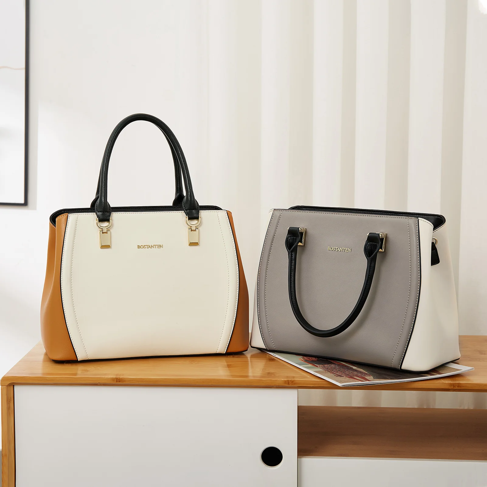 Designer 11'' Leather Satchel With Crossbody Strap - Image 38