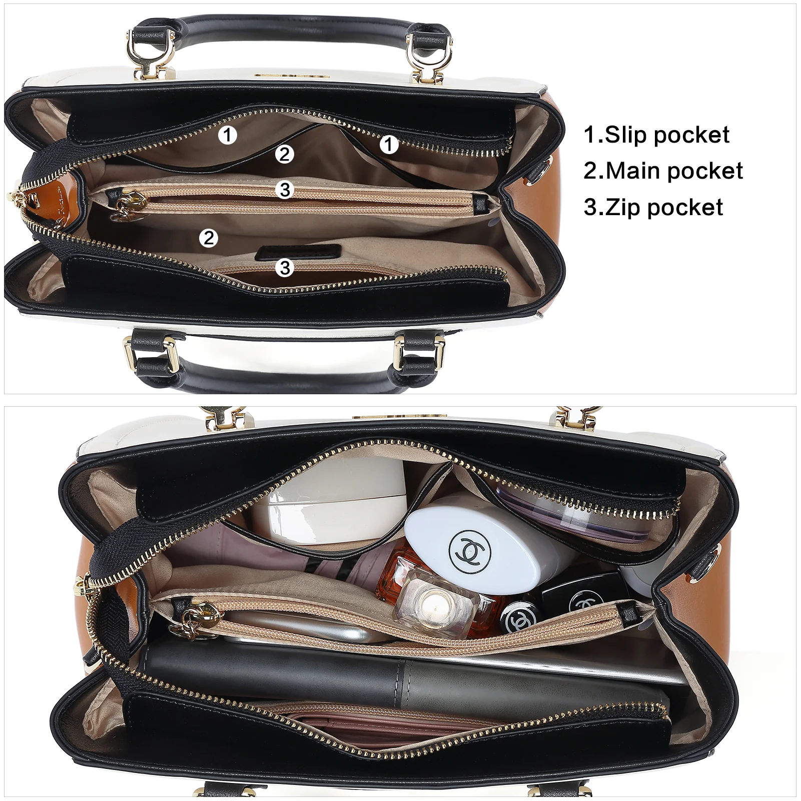 Designer 11'' Leather Satchel With Crossbody Strap - Image 4