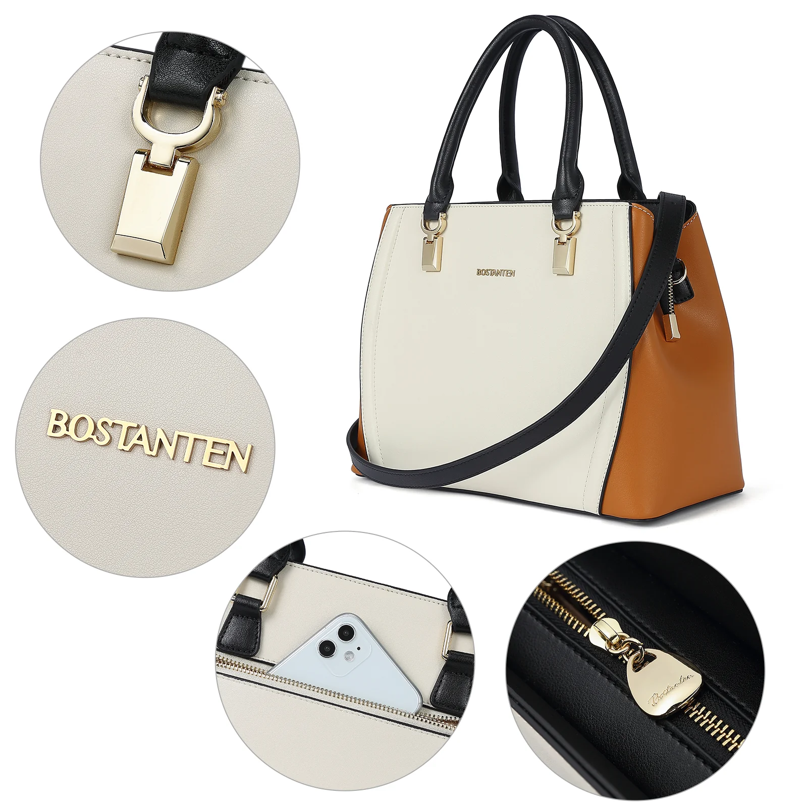 Designer 11'' Leather Satchel With Crossbody Strap - Image 5