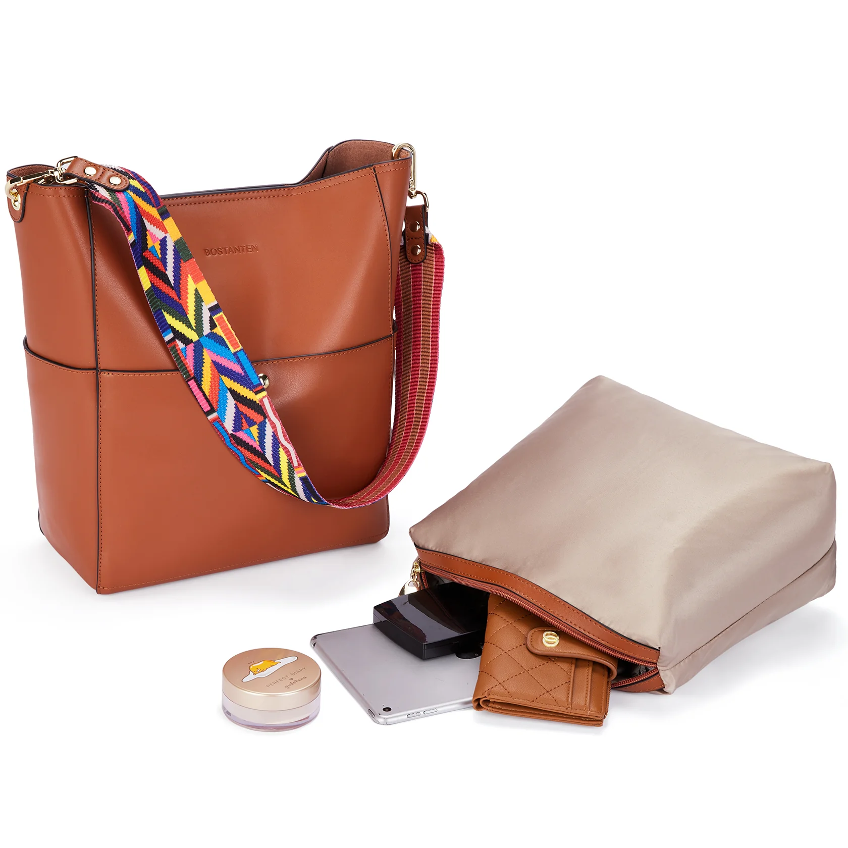 Lotty Genuine Leather Bucket Bag With 2 Shoulder Straps - Image 10