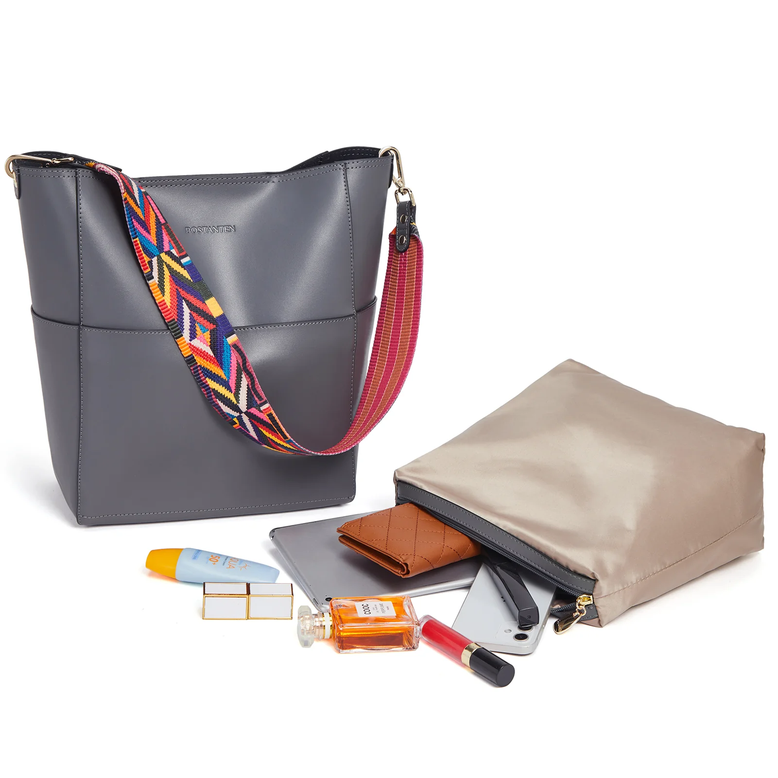 Lotty Genuine Leather Bucket Bag With 2 Shoulder Straps - Image 25