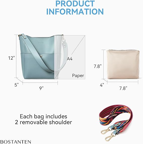Lotty Genuine Leather Bucket Bag With 2 Shoulder Straps - Image 34