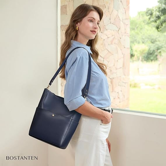 Lotty Genuine Leather Bucket Bag With 2 Shoulder Straps - Image 38