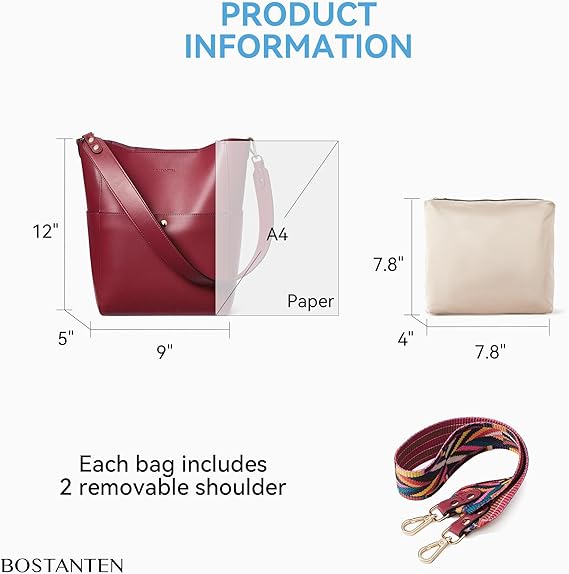 Lotty Genuine Leather Bucket Bag With 2 Shoulder Straps - Image 47
