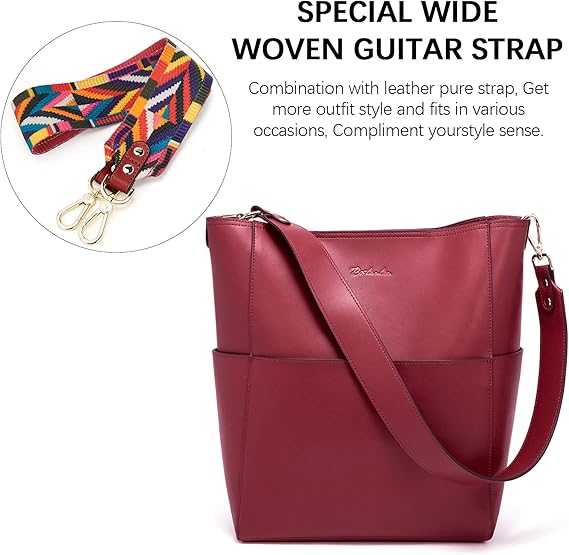 Lotty Genuine Leather Bucket Bag With 2 Shoulder Straps - Image 49