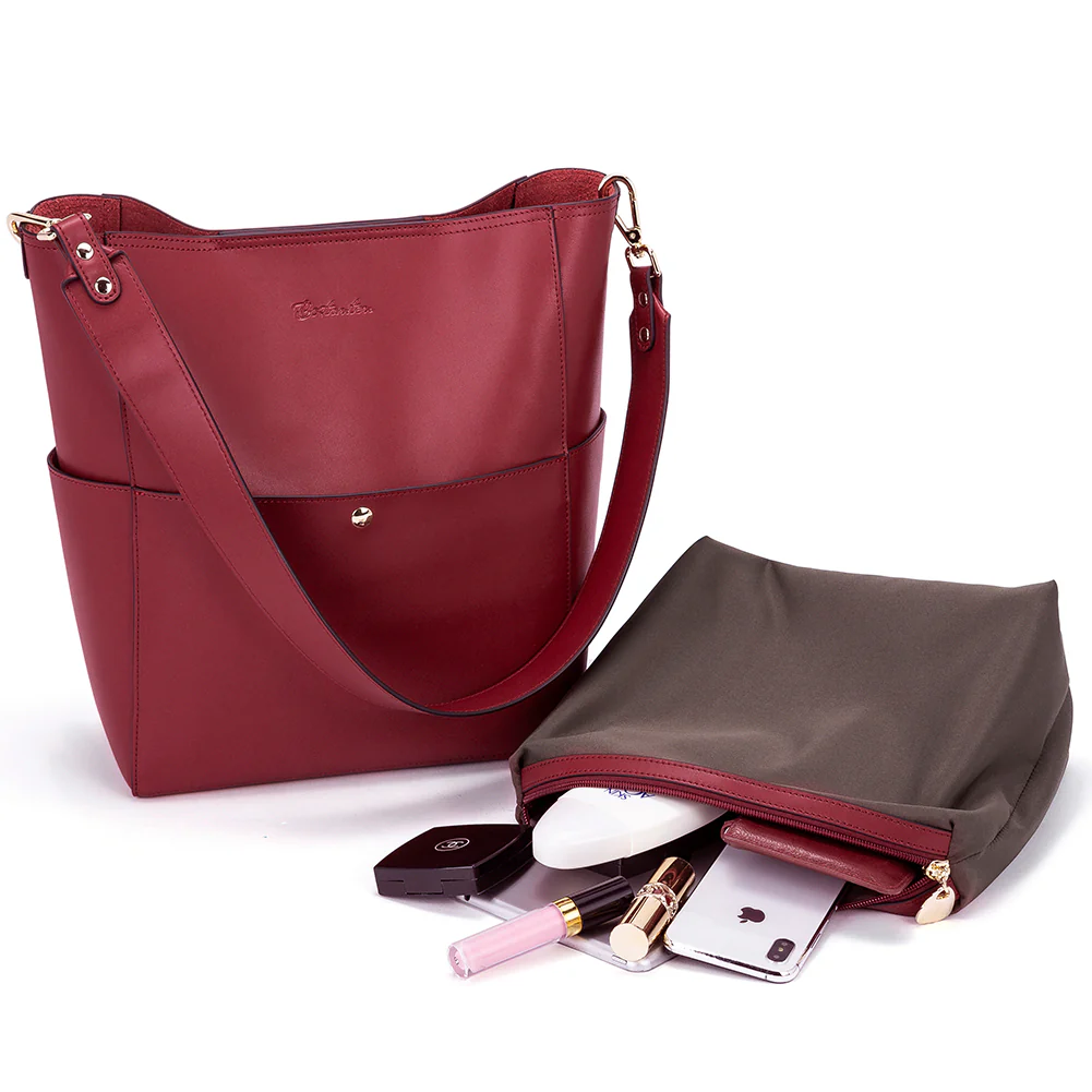 Lotty Genuine Leather Bucket Bag With 2 Shoulder Straps - Image 50