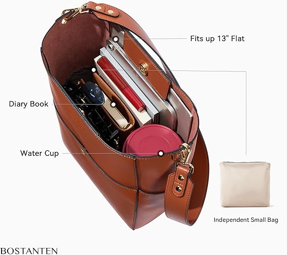Lotty Genuine Leather Bucket Bag With 2 Shoulder Straps - Image 6
