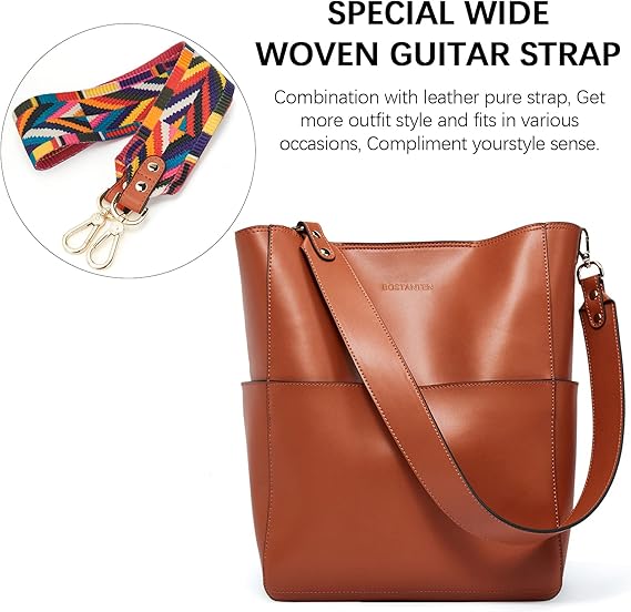 Lotty Genuine Leather Bucket Bag With 2 Shoulder Straps - Image 7