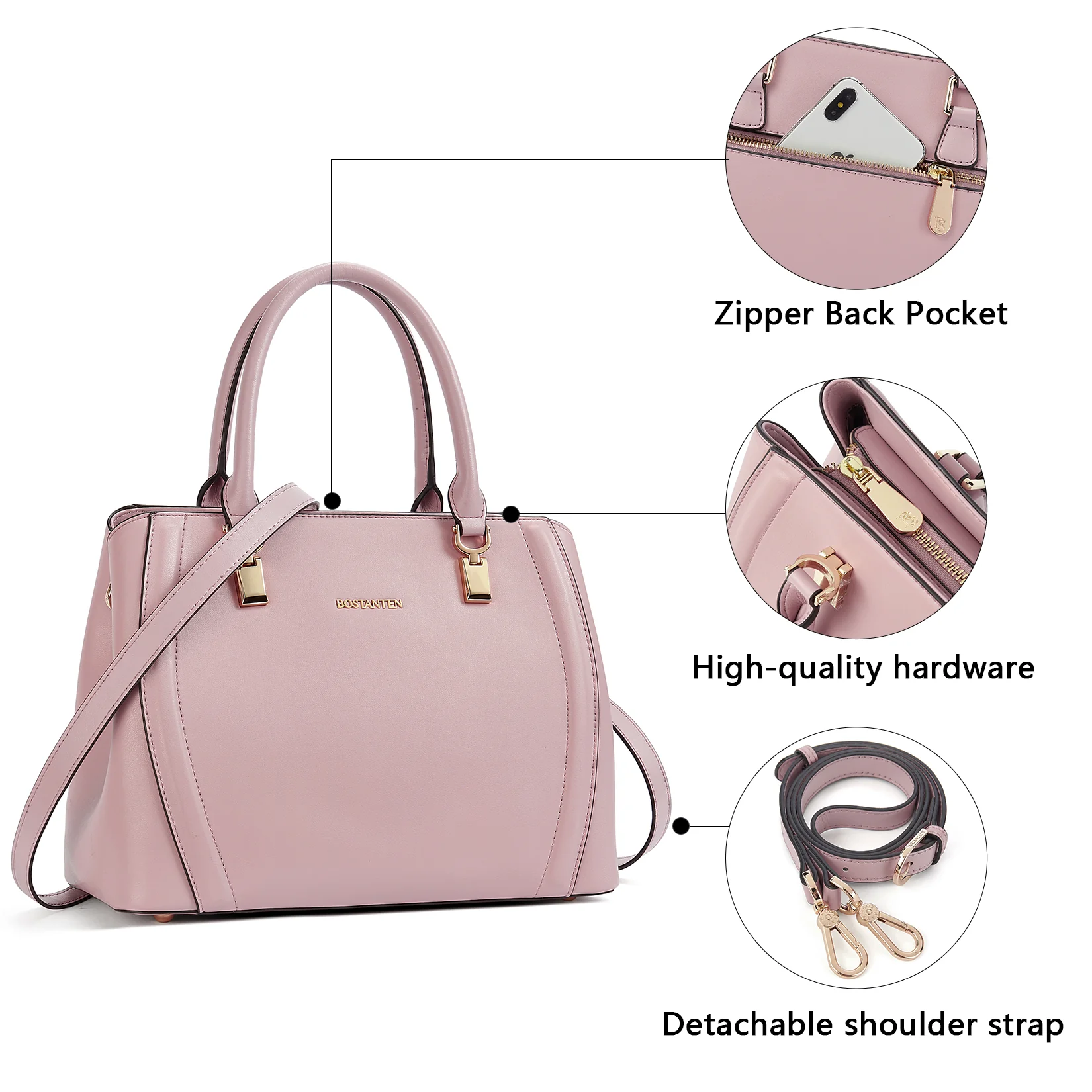 Designer 11'' Leather Satchel With Crossbody Strap - Image 29