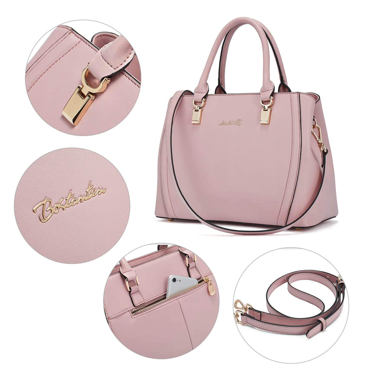 Designer 11'' Leather Satchel With Crossbody Strap - Image 30