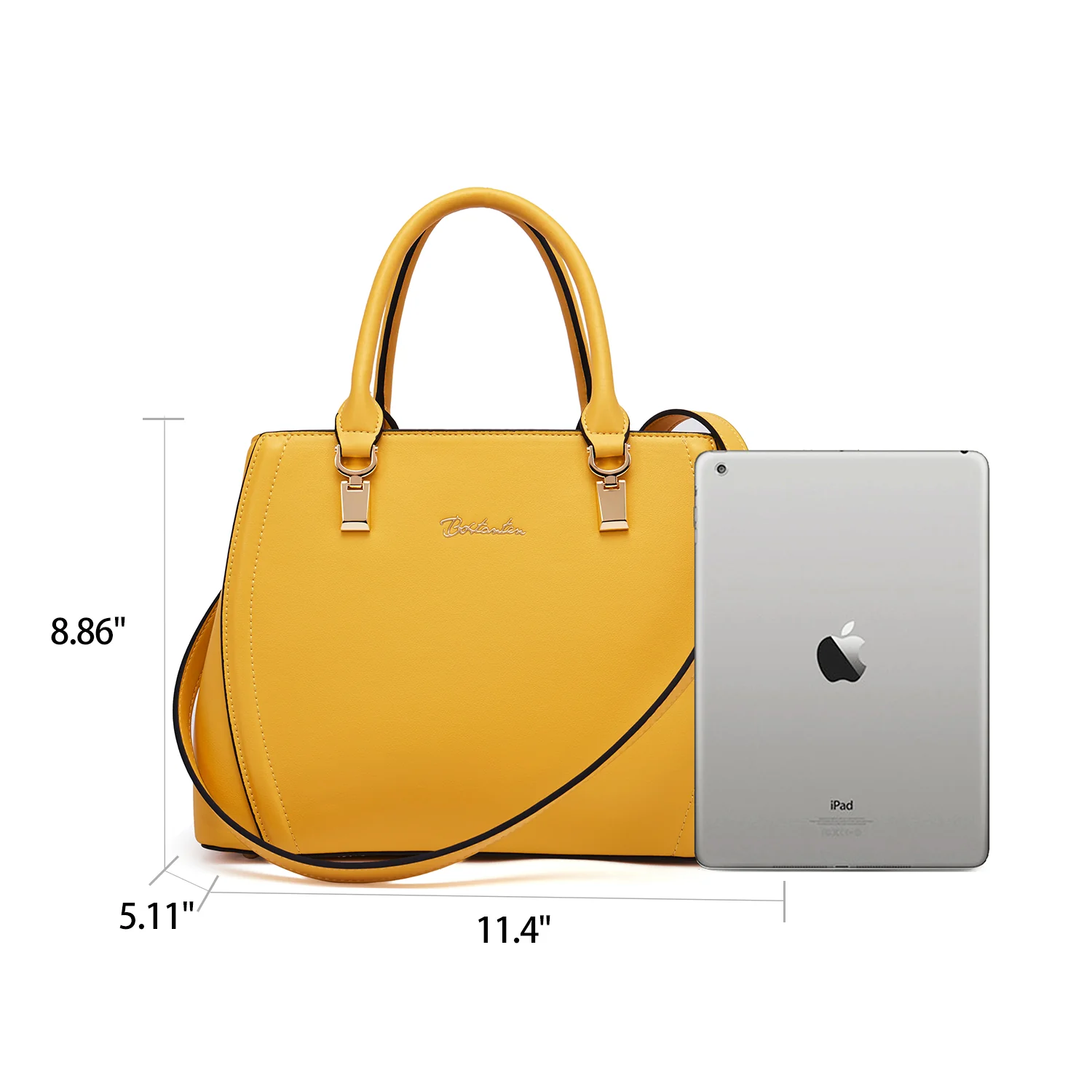 Designer 11'' Leather Satchel With Crossbody Strap - Image 15