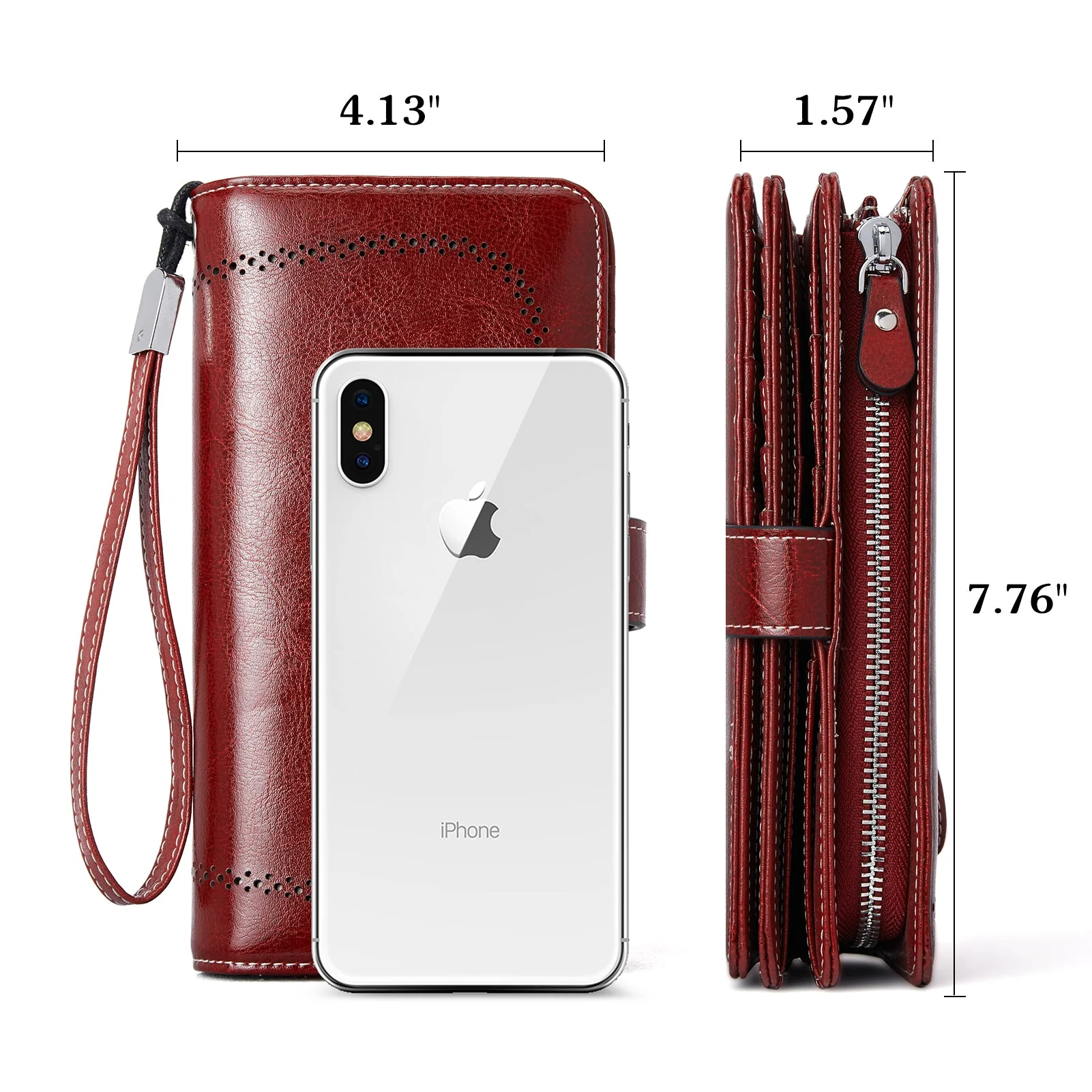 Lomy Leather Wallet For Women With Wristlet - Red - Image 5