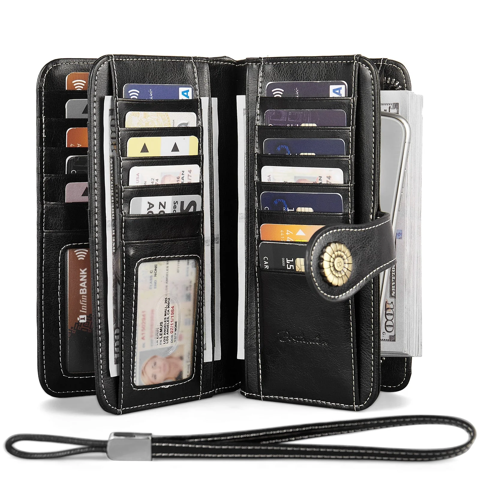 Lomy Leather Wallet For Women With Wristlet - Black - Image 2
