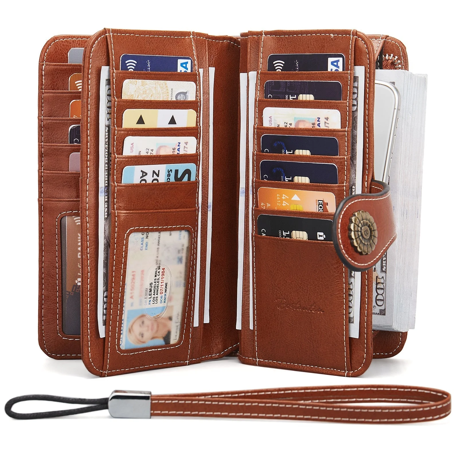 Lomy Leather Wallet For Women With Wristlet - Brown - Image 2