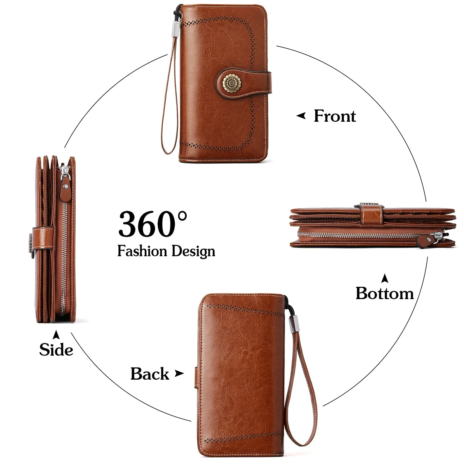 Lomy Leather Wallet For Women With Wristlet - Brown - Image 3