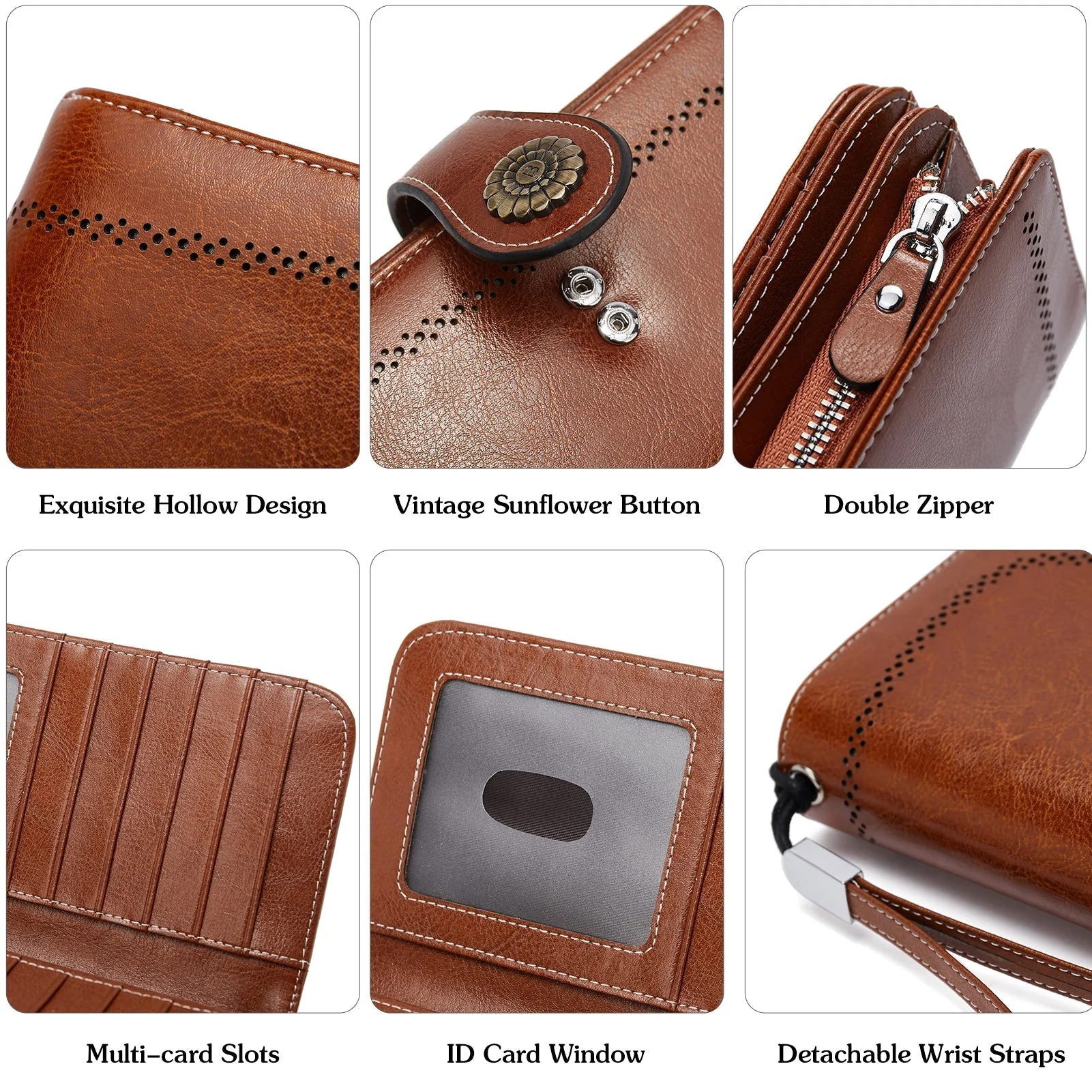 Lomy Leather Wallet For Women With Wristlet - Brown - Image 6