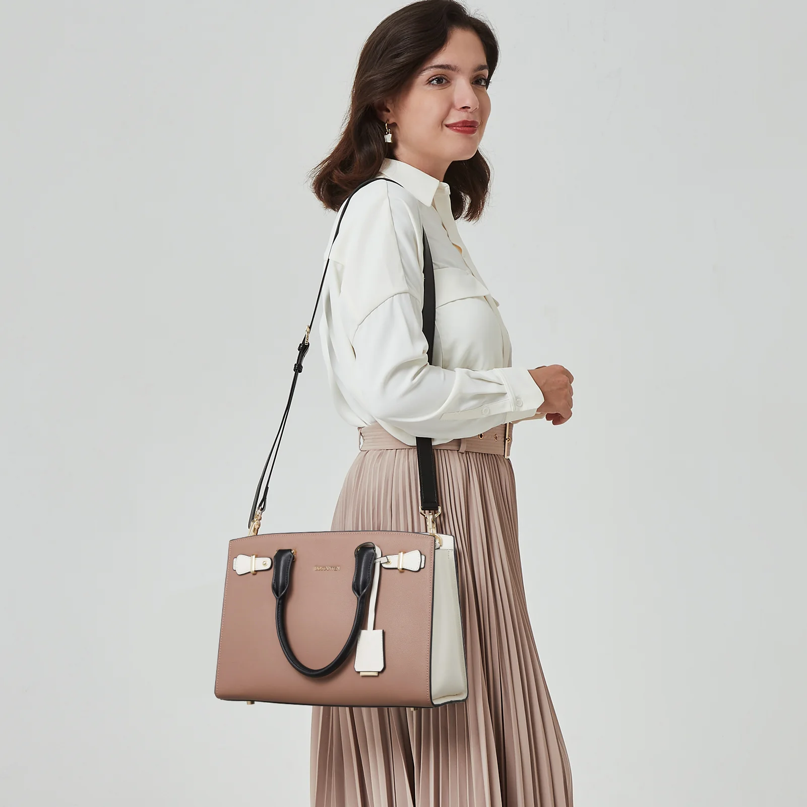 Genuine Leather Satchel Crossbody - Pink - Image 3