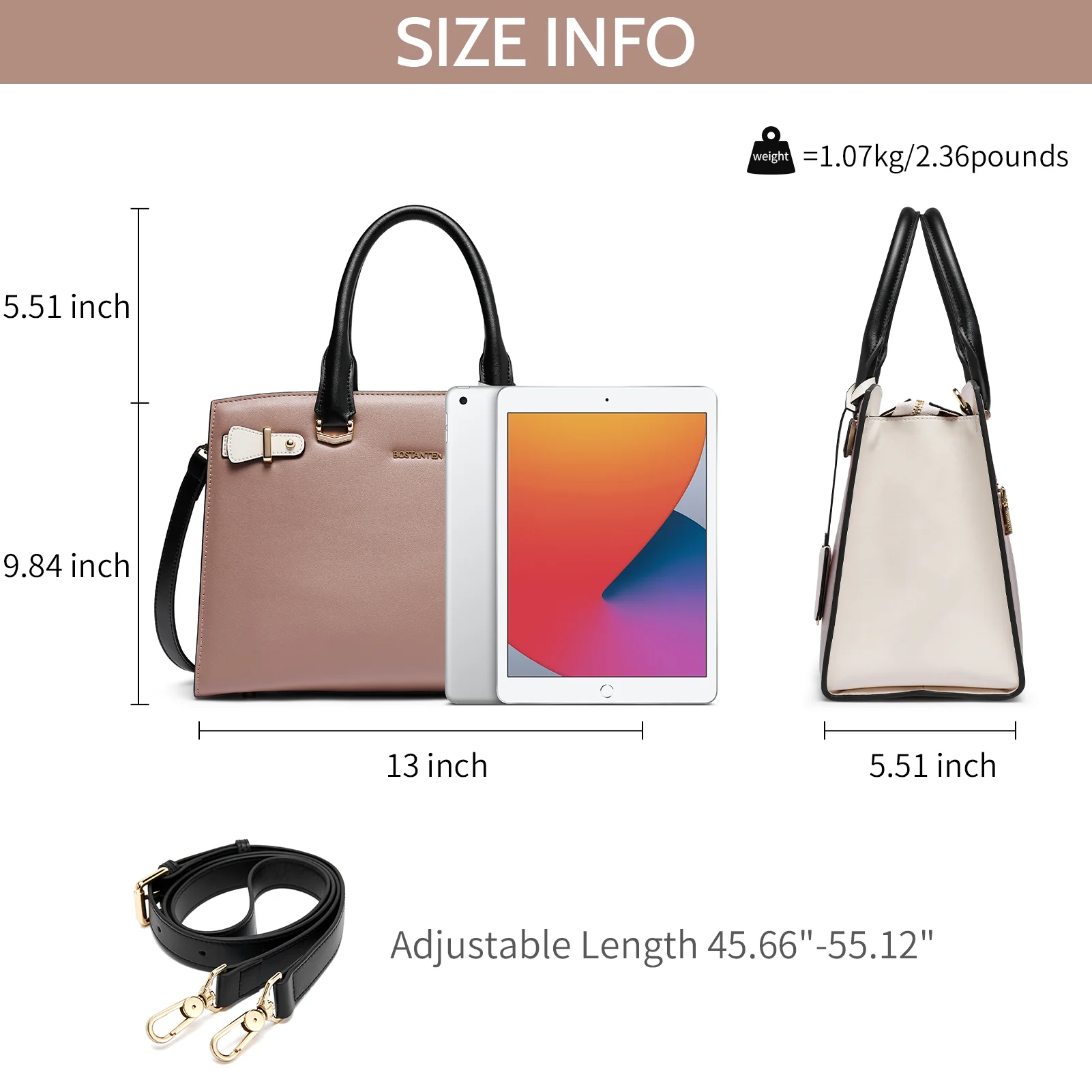 Genuine Leather Satchel Crossbody - Pink - Image 4