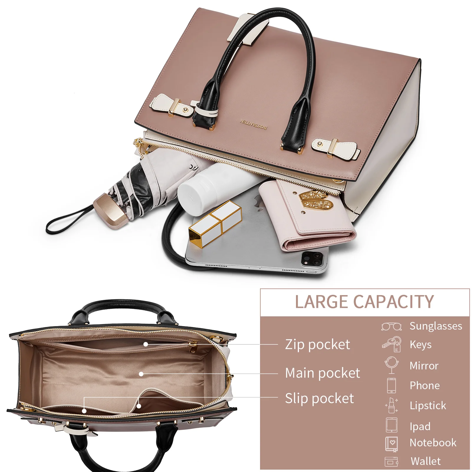 Genuine Leather Satchel Crossbody - Pink - Image 5