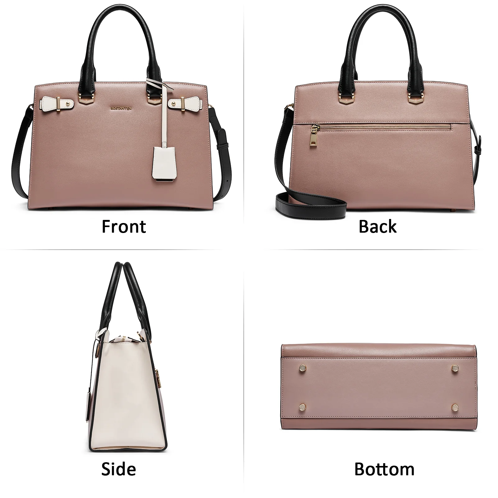 Genuine Leather Satchel Crossbody - Pink - Image 7