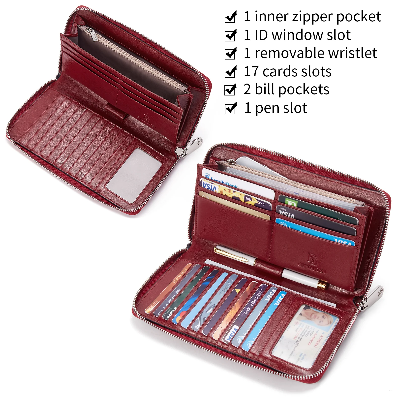 Rozenn Zipper Wallet Phone Clutch With Wristlet Strap - Red - Image 2
