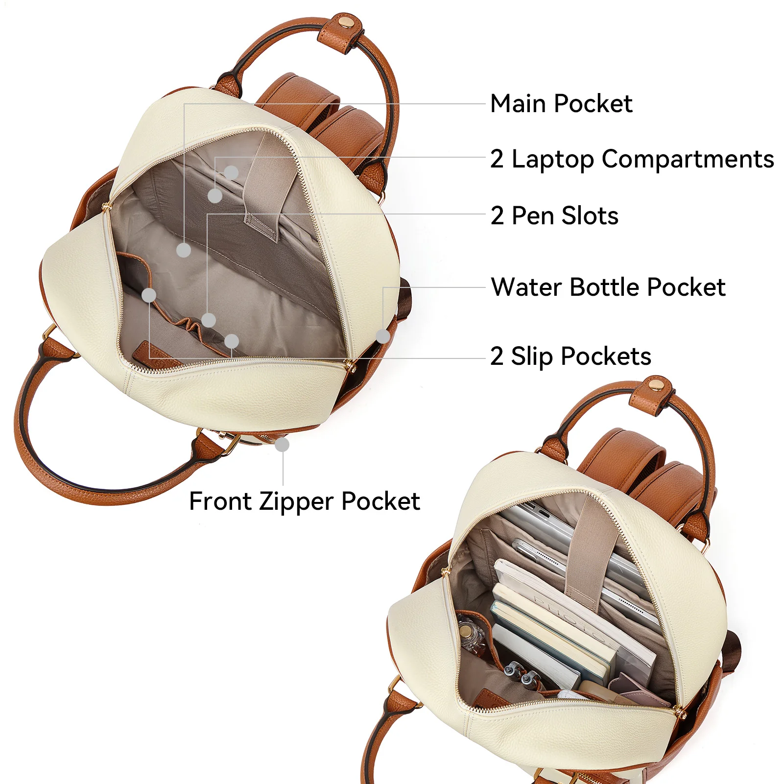 Smart Genuine Leather Laptop Backpack with Expandable Bottle Pocket - Image 3